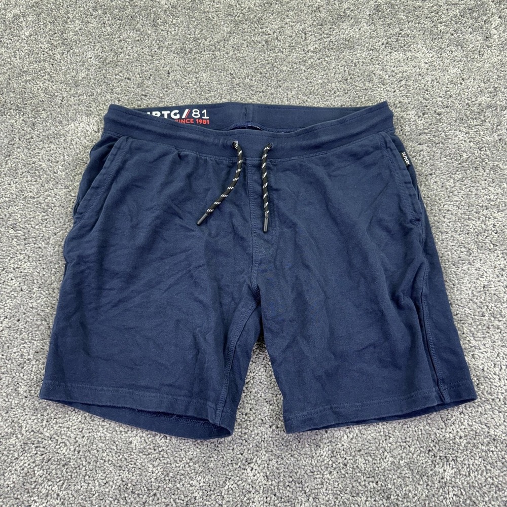 HRTG//81 Shorts Mens XL Blue Sweat Jersey Elastic Waist Drawstring Lounge Casual